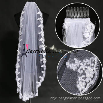 Factory Custom Made Beautiful Lace Wedding Veil 2 layers bridal veil